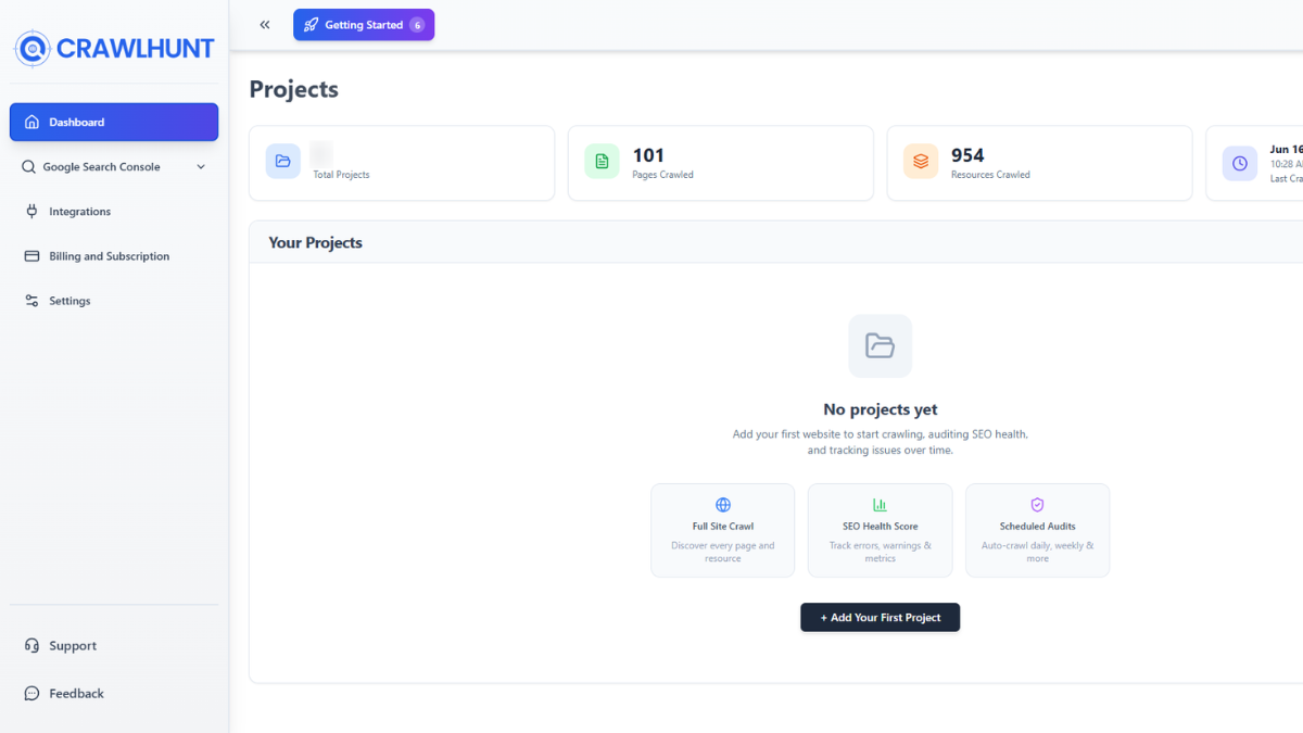 Open the CrawlHunt Dashboard