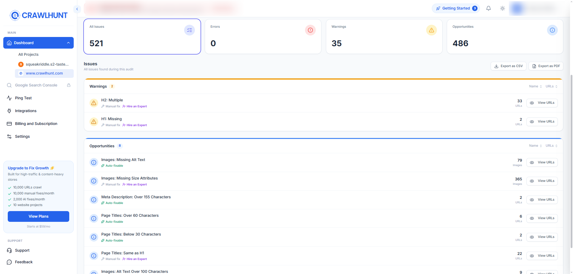 SEO Issue Detection System