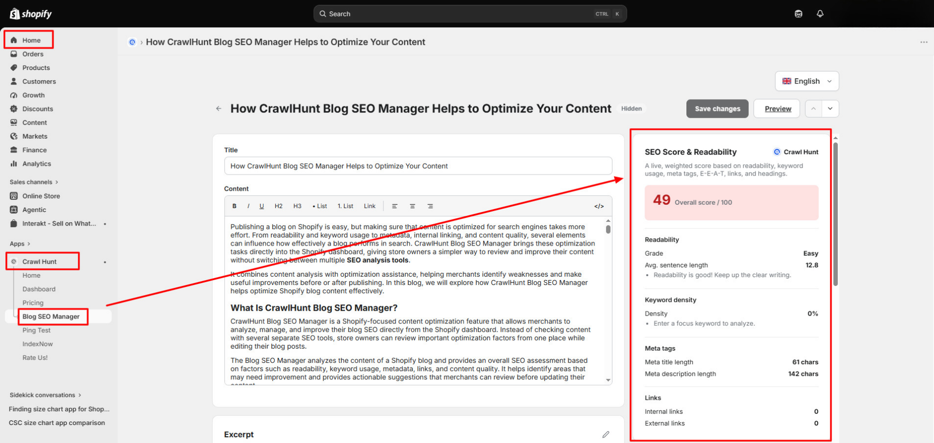 crawlhunt-blog-seo-manager-features SEO Score & Readability Analysis