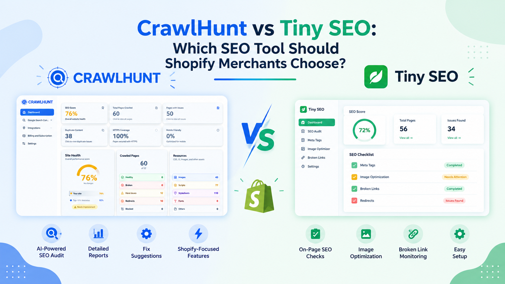 CrawlHunt vs Tiny SEO: Which SEO Tool Should Shopify Merchants Choose?