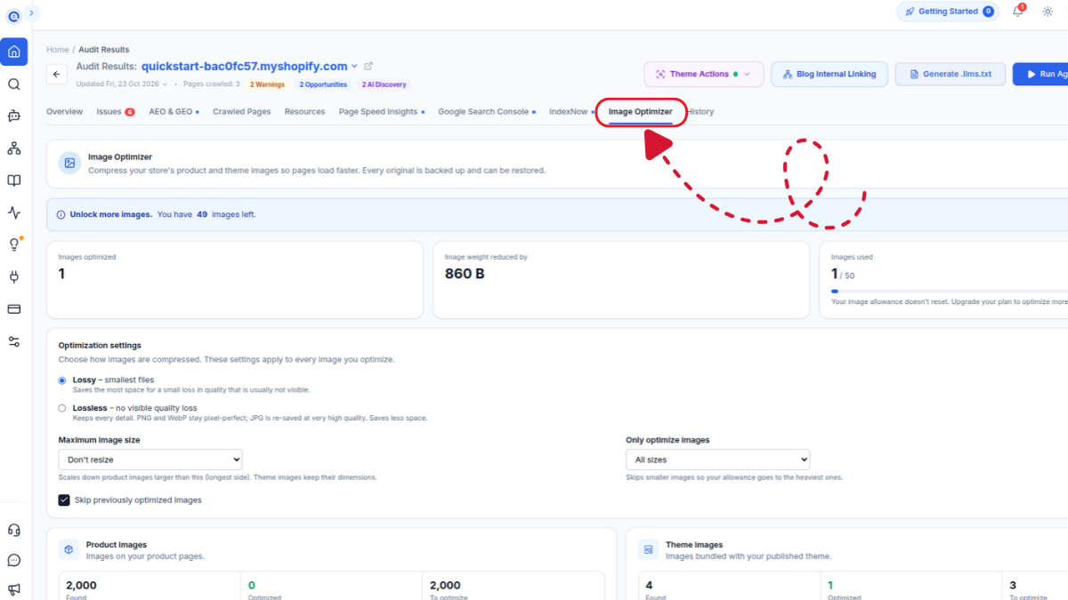 Configure the Image Optimization Settings